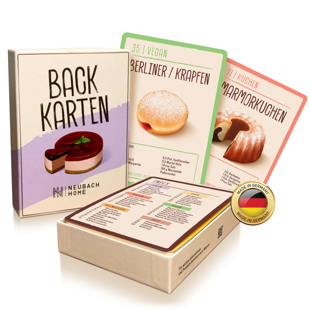 Backkarten - 40 Backrezepte als Backzubehör im Back Set - Geschenke zum Backen - Back Zubehör & Gesc