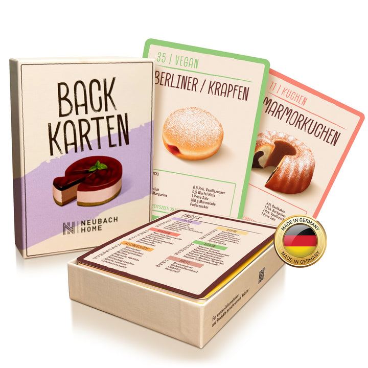 Backkarten - 40 Backrezepte als Backzubehör im Back Set - Geschenke zum Backen - Back Zubehör & Gesc