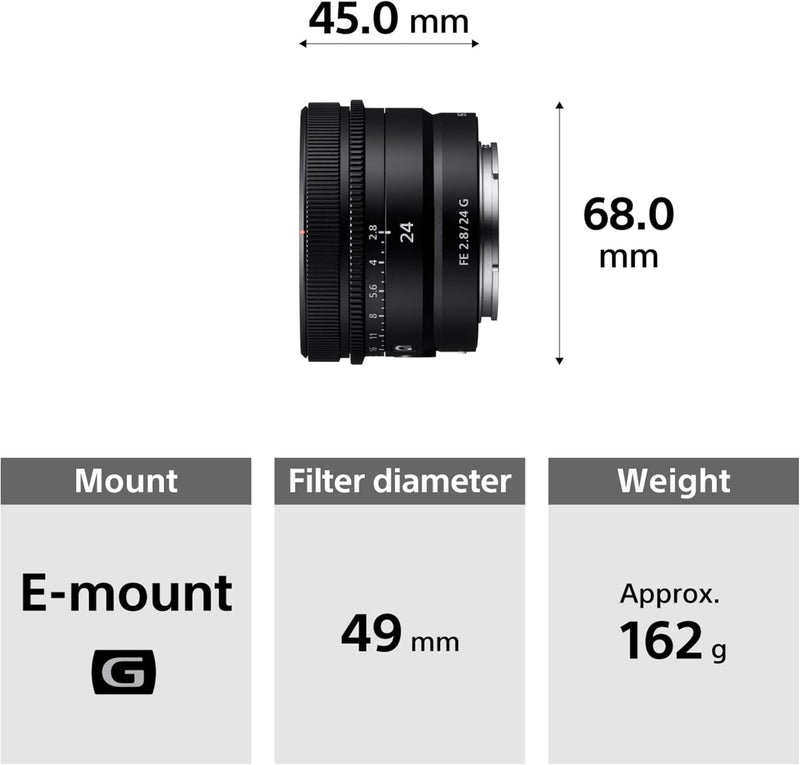 Sony SEL24F28G | Vollformat FE 24mm F2.8 G - Premium G Serie Objektiv mit Festbrennweite FE 24mm F2.