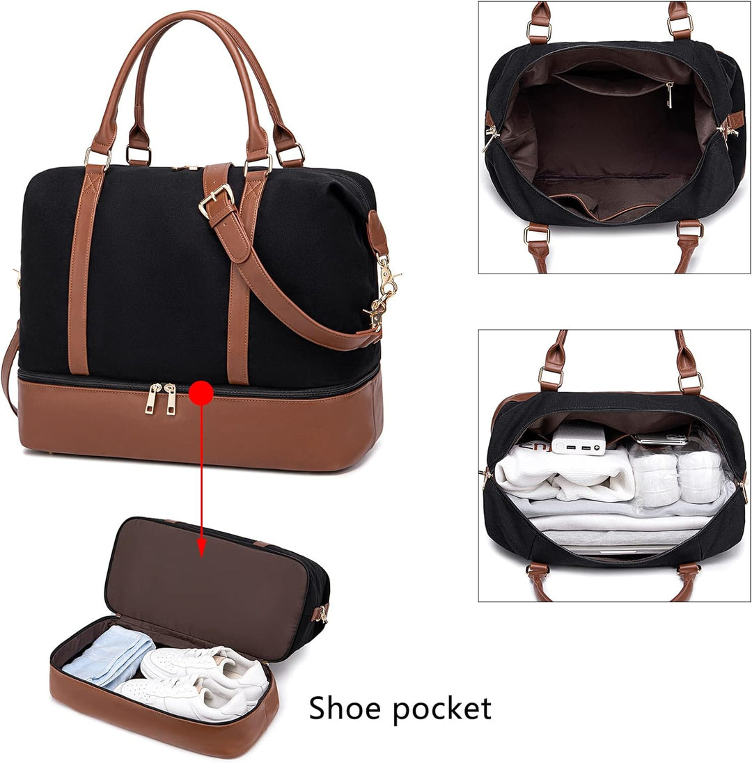 LEDAOU Weekender Damen Reisetasche Tasche mit Schuhfach Canvas Handgepäck Tasche Sporttasche Travel