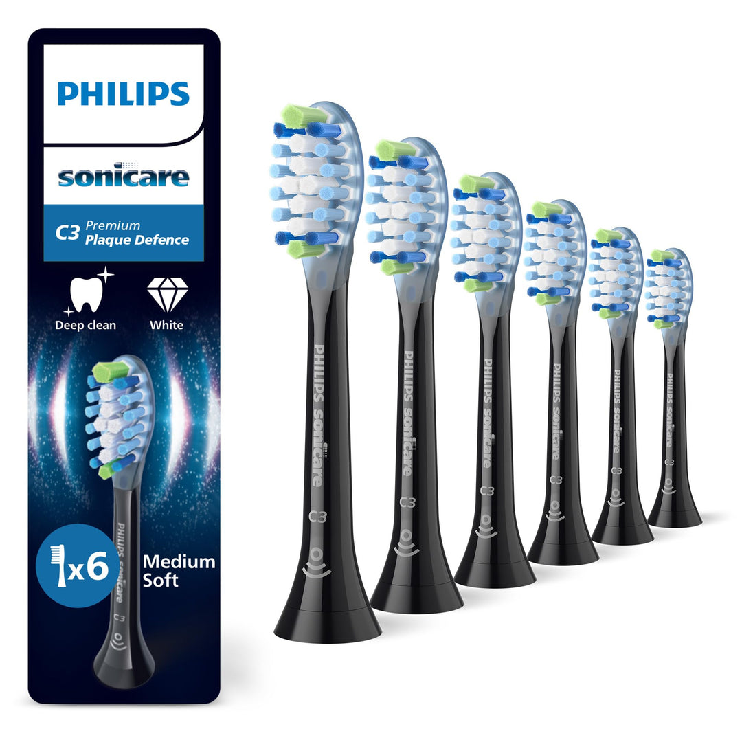 Philips Sonicare C3 Premium Plaque Defense, Original Ersatzbürstenköpfe, Schwarz, 6er-Pack, HX9046/8