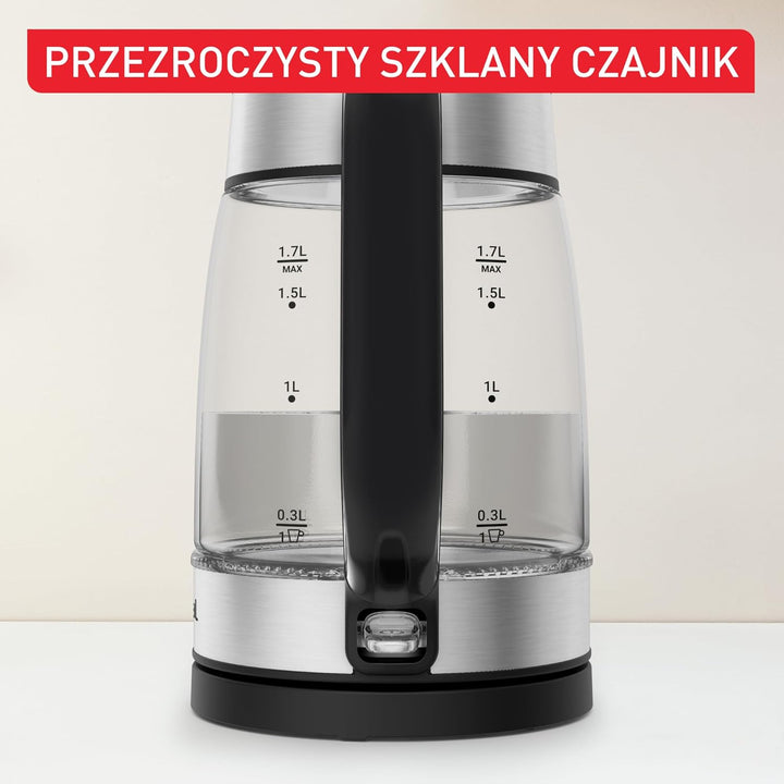 Tefal KI6058 Glas Wasserkocher Wasserkocher Messstreifen 1,7 Liter Fassungsvermögen Leicht zu reinig