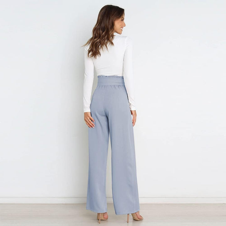 Odizli Damen Elegant High Waist Lang Weite Hose Sommer Business Festlich Anzughose mit Gürtel L Blau