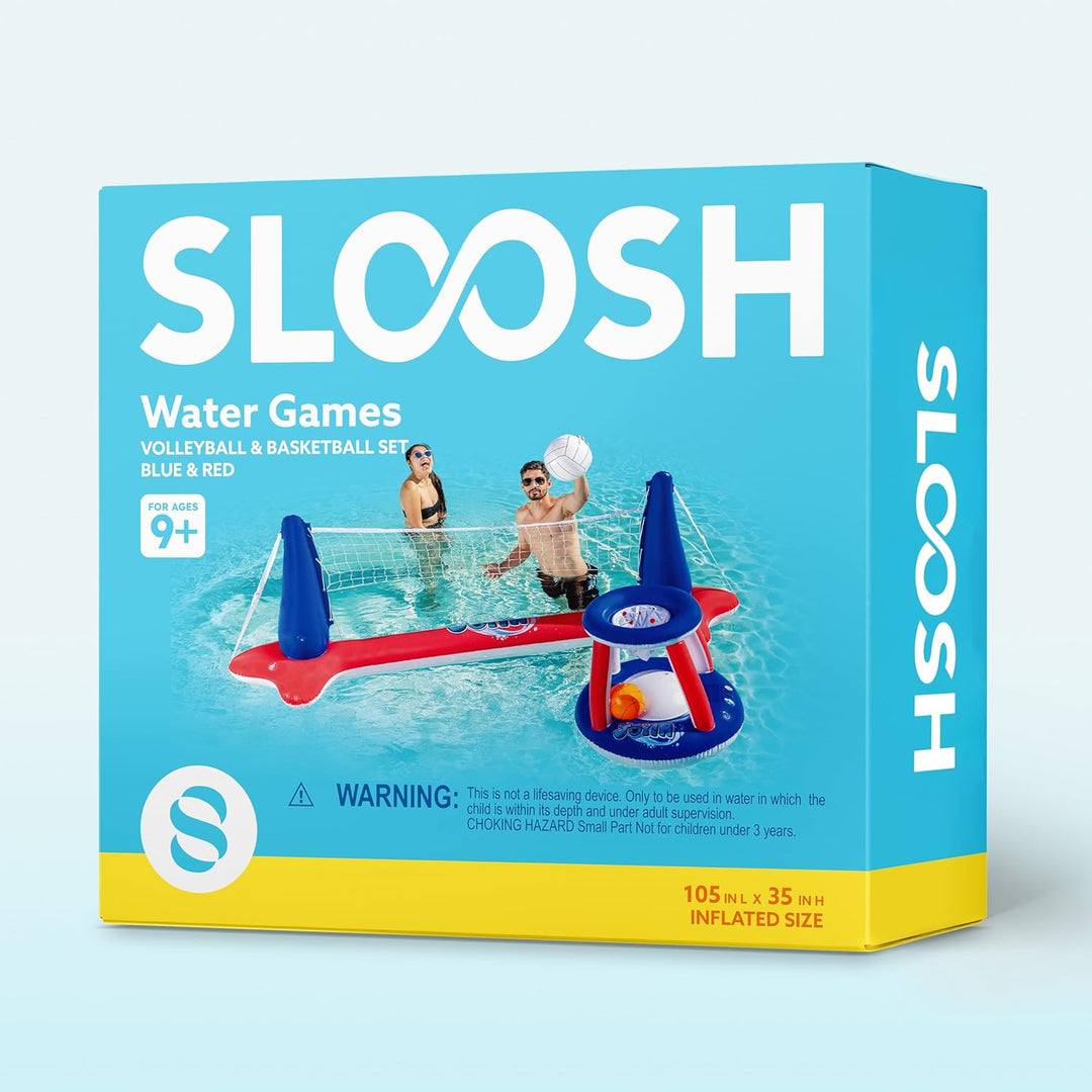 JOYIN Aufblasbare Pool Float Set, Volleyballnetz & Basketballkörbe & Bälle für Kinder und Erwachsene