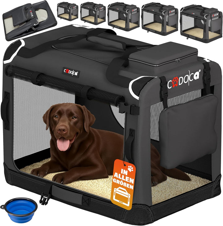 CADOCA® Hundebox faltbar Transportbox XXL 90x60x66cm robust atmungsaktiv Transporttasche Auto Rückba