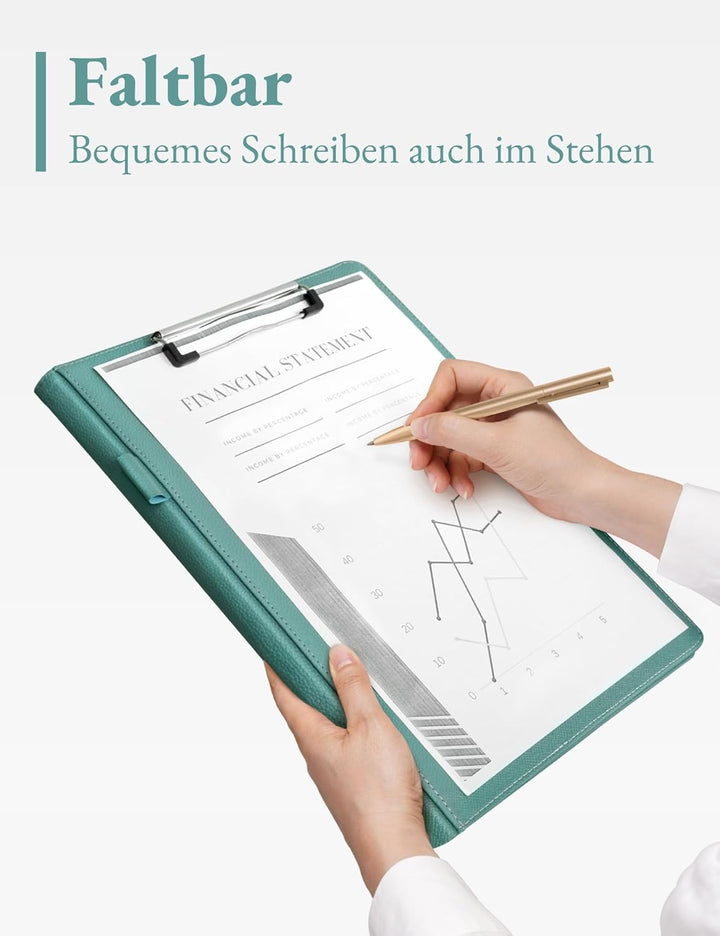 Mymazn Klemmbrett A4 mit Deckel, Mappe A4 Schreibmappe Klemmbrettmappe, PU-Leder Konferenzmappe A4 m