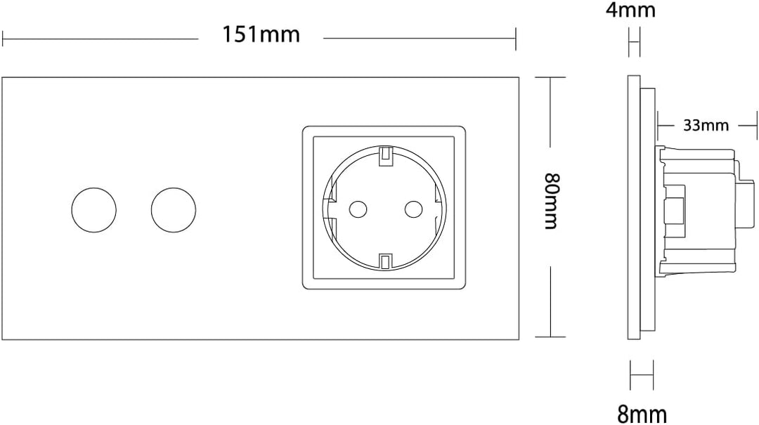 Livolo zweifaches Funk Serienschalter mit Steckdose und LED Kontrollleuchte für UP inkl. Glasblende