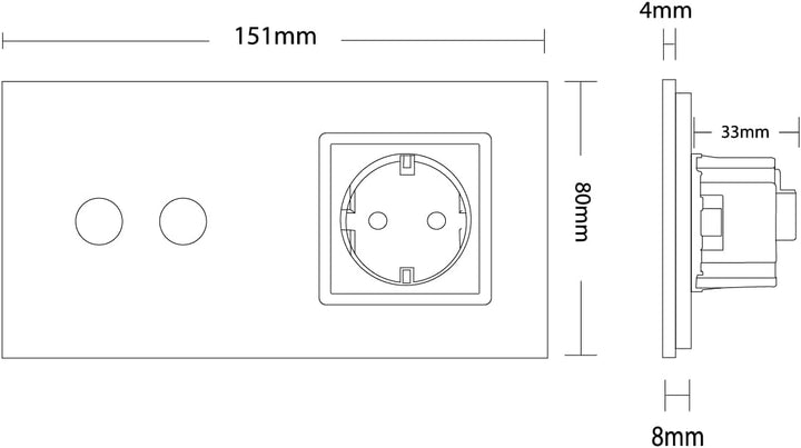 Livolo zweifaches Funk Serienschalter mit Steckdose und LED Kontrollleuchte für UP inkl. Glasblende