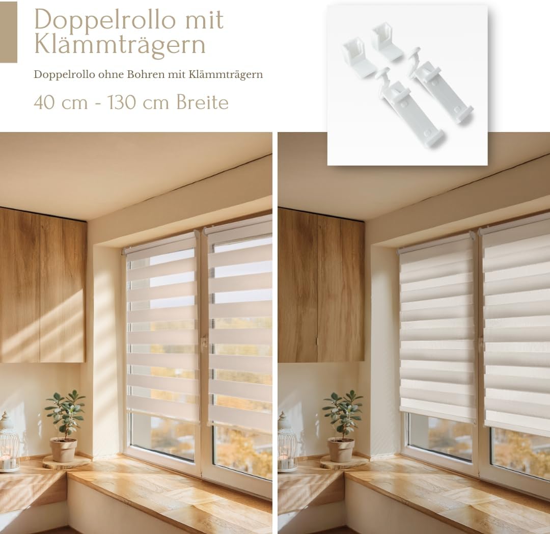 Home-Vision® DuoRollo Klemmfix, Doppelrollo ohne Bohren mit Klämmträgern, DuoRollos für Fenster und