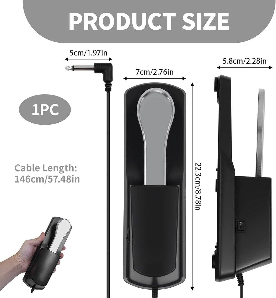 Sustain Pedal für Keyboard und Digitalpiano mit Polaritätsschalter, Universal Piano Pedal mit 6,35 m