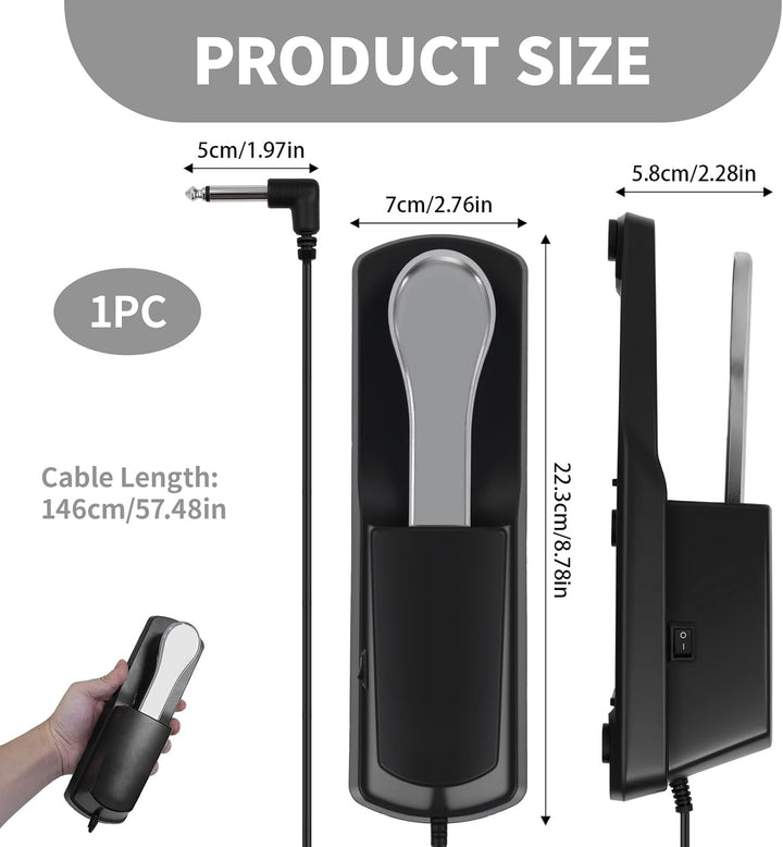 Sustain Pedal für Keyboard und Digitalpiano mit Polaritätsschalter, Universal Piano Pedal mit 6,35 m