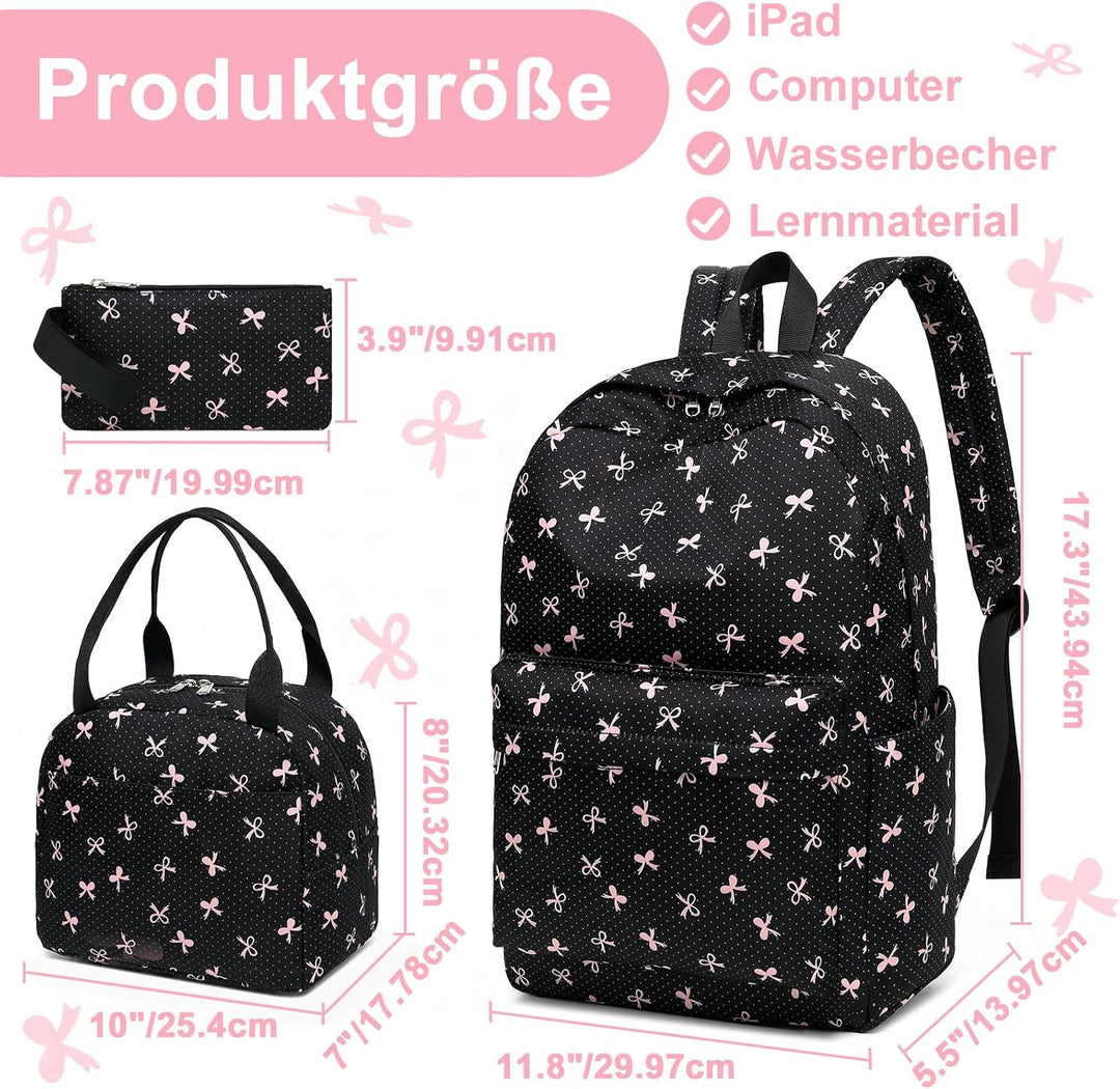 Schulrucksack Mädchen Teenager Damen Schultasche Rucksack Set Schulranzen für Mädchen Schule 3-teili