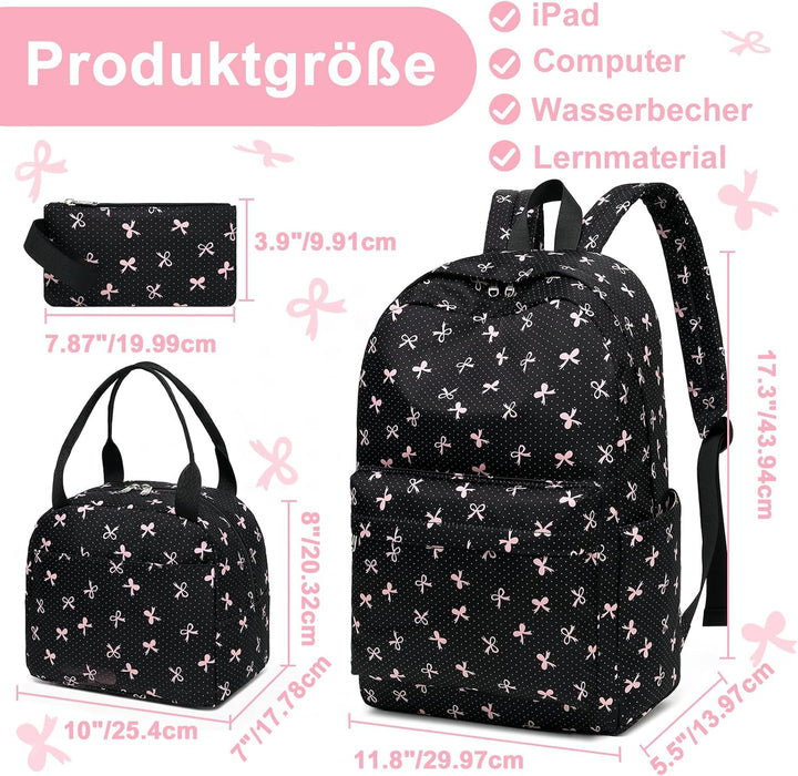 Schulrucksack Mädchen Teenager Damen Schultasche Rucksack Set Schulranzen für Mädchen Schule 3-teili