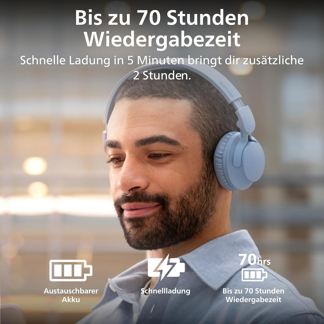 Philips TAH4000 ohraufliegender kabelloser Kopfhörer mit bis zu 70h Wiedergabedauer, dynamischem Bas