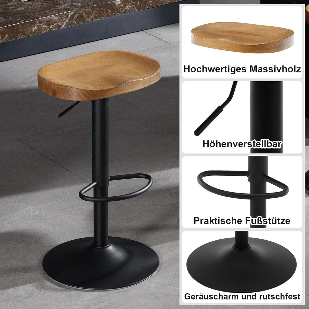 WOLTU Barhocker 2er Set, Hocker höhenverstellbar, Holz, Dunkle Holzoptik | Barstuhl mit Sattelsitz F