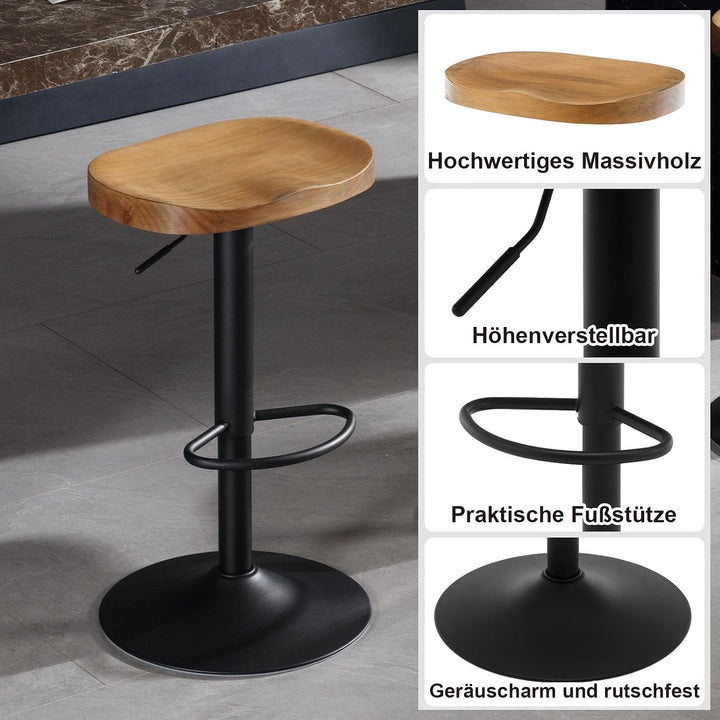 WOLTU Barhocker 2er Set, Hocker höhenverstellbar, Holz, Dunkle Holzoptik | Barstuhl mit Sattelsitz F