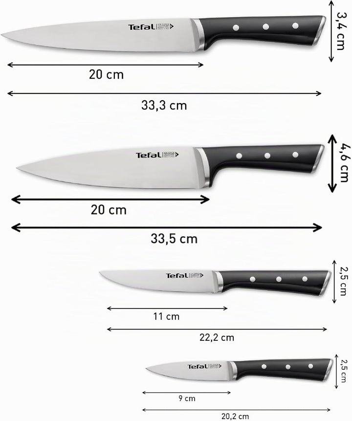 Tefal Ice Force Set mit 4 Messern | Kochmesser 20 cm | Fleischmesser 20 cm | Universalmesser 11 cm |