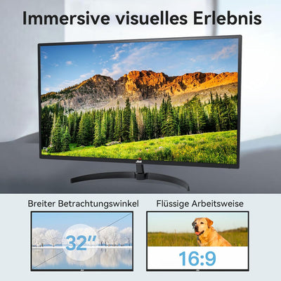 Jlink Computer Monitor 32 Zoll, FHD 1920x1080P, 60Hz, 104% sRGB-Anzeige mit HDMI VGA 3,5mm Audio, HD