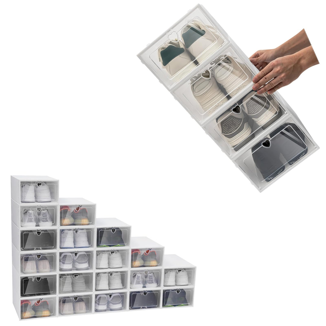 20 Stück Schuhkarton, Schuhboxen Stapelbar Transparent Schuhkarton Plastik Schuhaufbewahrung Box Mit