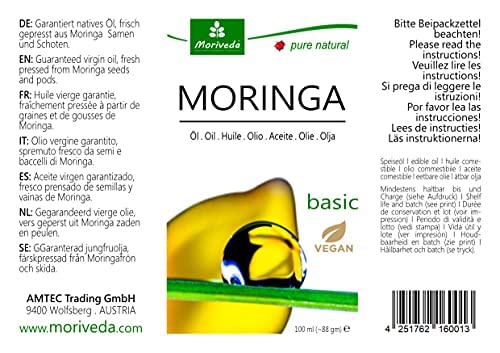 MoriVeda® - Moringa Öl Basic 100ml von MoriVeda, gepresst aus Oleifera Samen und Schoten, für Hautpf