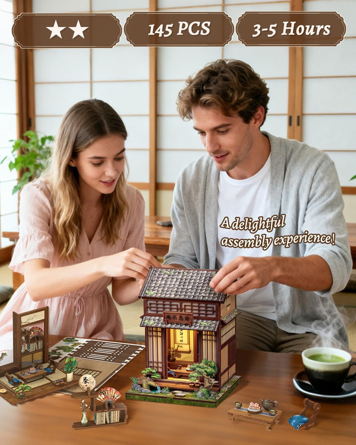 CUTEBEE Book Nook Kit - Puppenhaus für Erwachsene, DIY Miniatur Japanisches Tee Haus Selber Bauen Ba