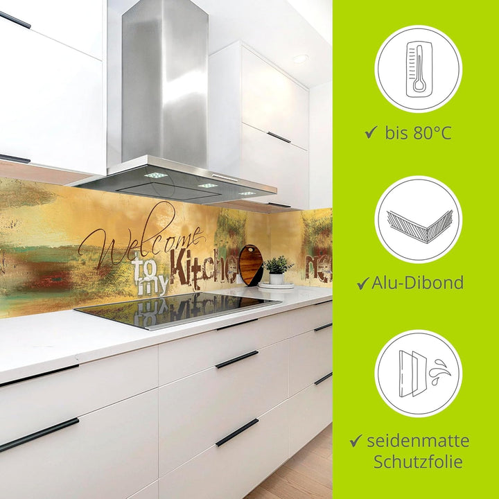 ARTland Spritzschutz Küche aus Alu für Herd Spüle 70x60 cm (BxH) Küchenrückwand mit Motiv Spruch Sha
