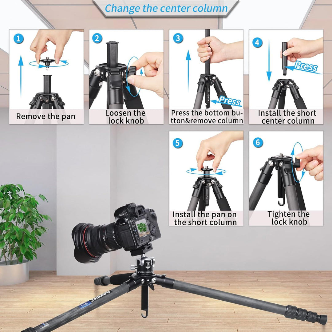INNOREL P254C Kohlefaser-Stativ, 158,8 cm, kompaktes, leichtes Stativ und Einbeinstativ für DSLR-Kam