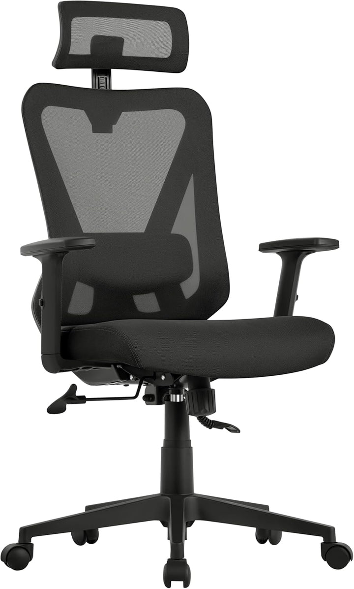 Yaheetech Bürostuhl Ergonomisch, Schreibtischstuhl mit Verstellbarer Kopfstütze, Armlehnen, Lendenwi