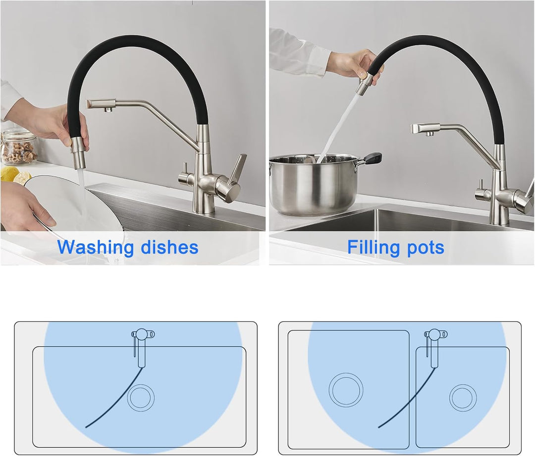 KEOKBON 3 Wege Wasserhahn Küche, 3 in 1 Küchenarmatur Ausziehbar,360° Drehbar Wasserhahn Hochdruck S