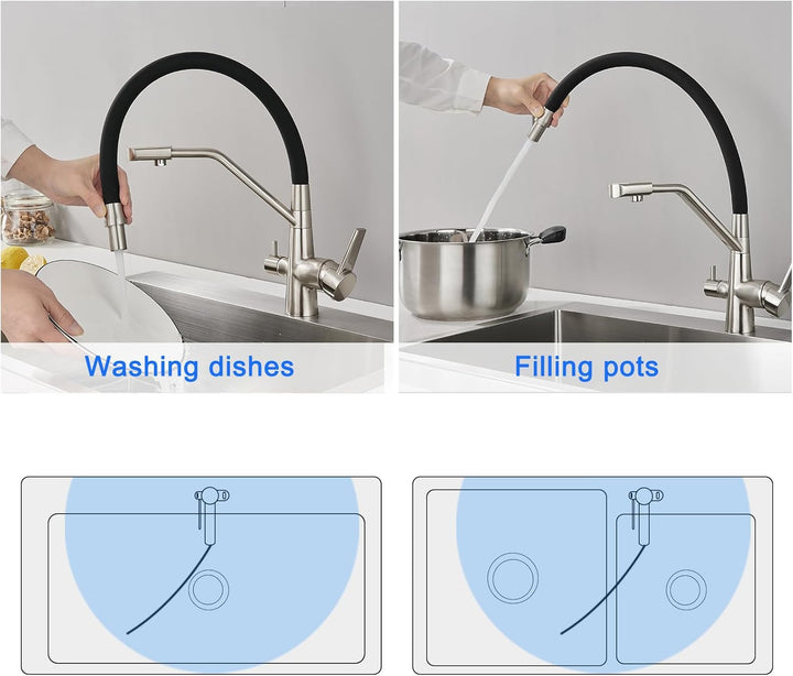KEOKBON 3 Wege Wasserhahn Küche, 3 in 1 Küchenarmatur Ausziehbar,360° Drehbar Wasserhahn Hochdruck S