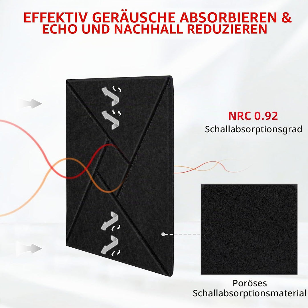 JAMELO Quadratische Akustikplatten Akustikpaneele selbstklebend 12 Stücke, Schallschutzplatten aus H