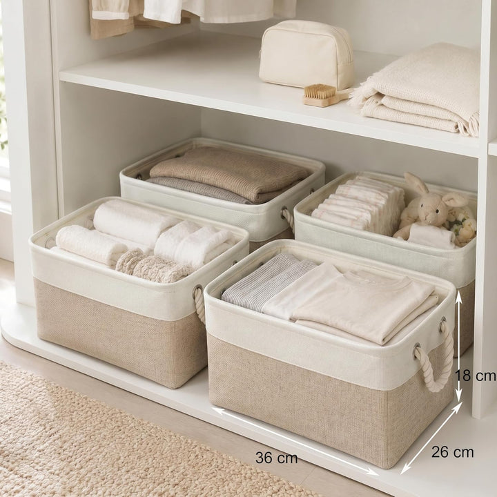 Mangata aufbewahrungskorb Stoff 4Pcs, aufbewahrungsbox Schrank, Korb aufbewahrung Stoff mit Seil für