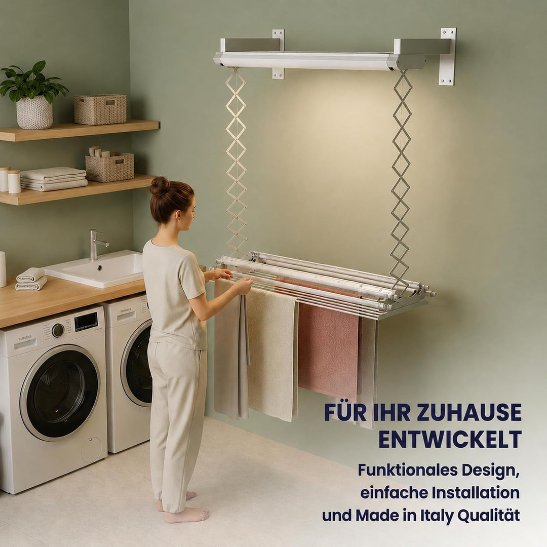 Foxydry Air, Elektrischer Wäscheständer für Wand und Decke mit Ventilator und Fernbedienung, aus Alu