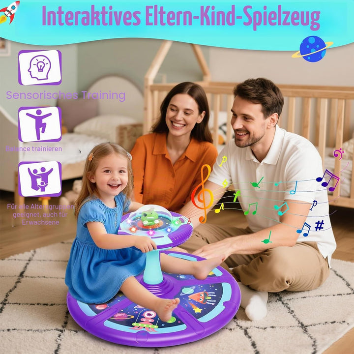 Wdmiya Weltraum Karussell Drehstuhl für Kinder, 360°Sensorischer Drehstuhl mit LED-Beleuchtung und M
