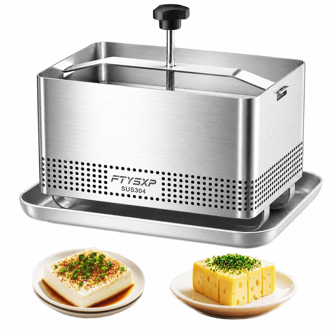 Tofupresse Edelstahl 304, verstellbare Tofu Presse mit Abtropfschale & Käsetuch, BPA-frei, spülmasch