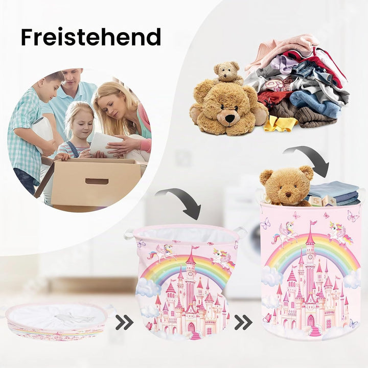 Regenbogen Tiere Kinder Wäschekorb Faltbar für Mädchen Gross Kleidung Spielzeug Aufbewahrungskorb fü