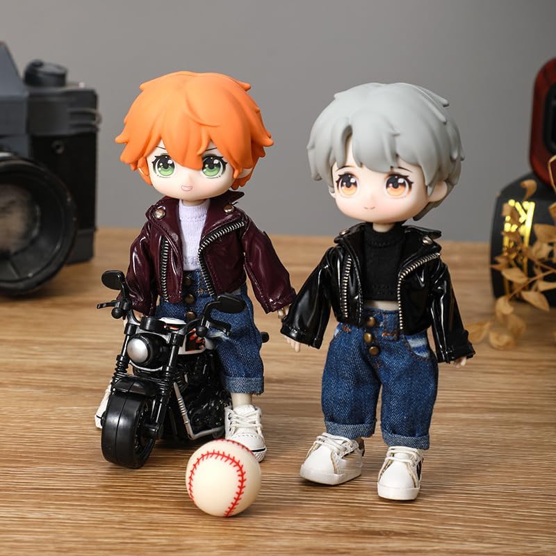 niannyyhouse 1/12 BJD OB11 Puppenkleidung Lederjacke Weste Zerrissene Jeans Puppe Dressup (Schwarz),
