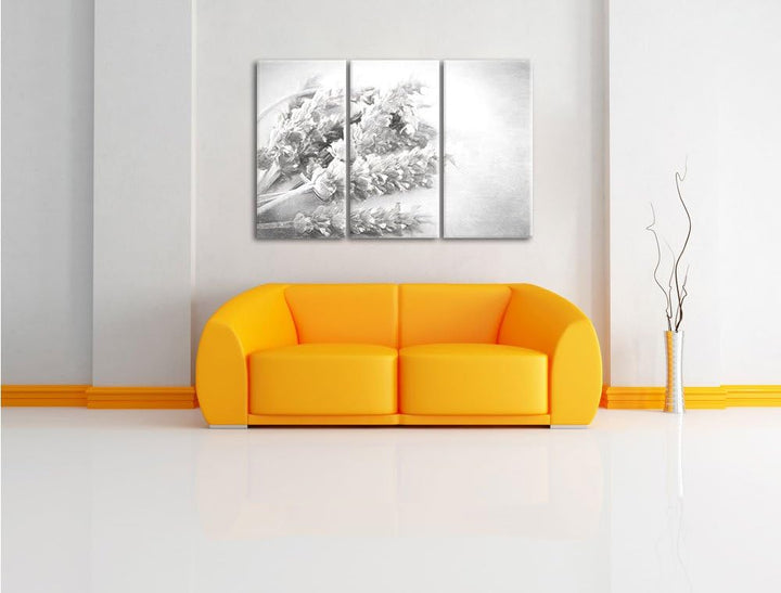 Pixxprint getrockneter Lavendel Kunst / 3-Teilig/Gesamtmass 120cm Leinwandbild bespannt auf Holzrahm