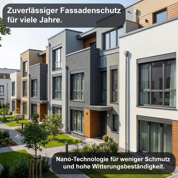 WO-WE Nano Fassadenfarbe W520 Wandfarbe für Aussen Mauer Fassade Lichtgrau - 2,5L RAL 7035 ähnl. Lic