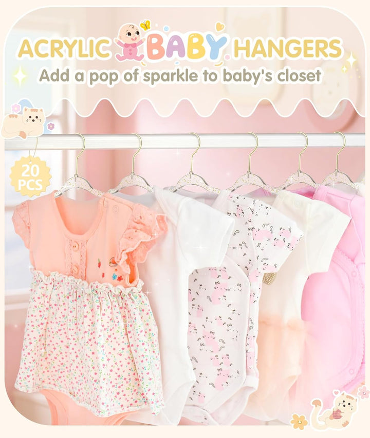 Kleiderbügel Kinder, Kinderkleiderbügel Transparent mit Kleine Pailletten, 20 Stück Schön Baby Kleid