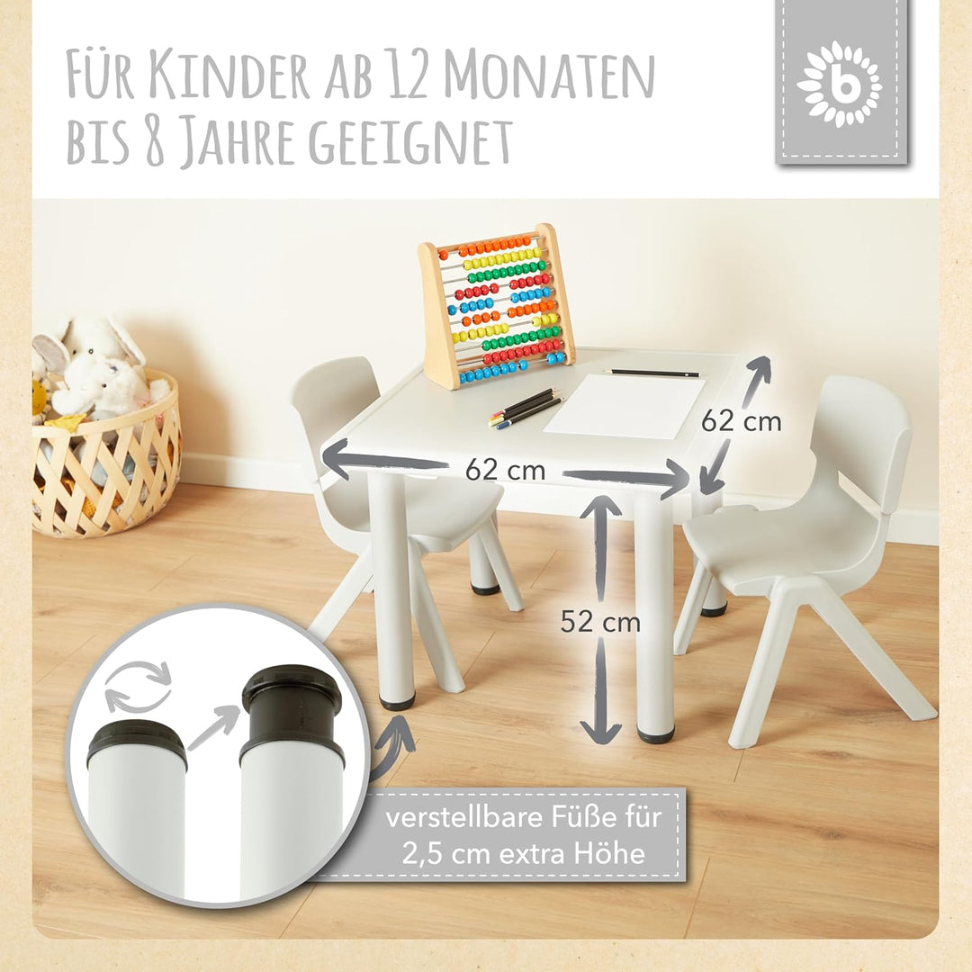 Bieco Kindertisch mit 2 Stühlen - Indoor & Outdoor - Stapelbar und Kippsicher - Basteltisch und Malt