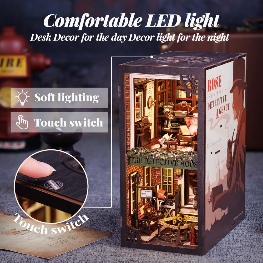 CUTEBEE Book Nook Kit mit Staubschutzhülle–DIY Puppenhäuser Miniatur Haus Kit mit LED-Licht,Booknook