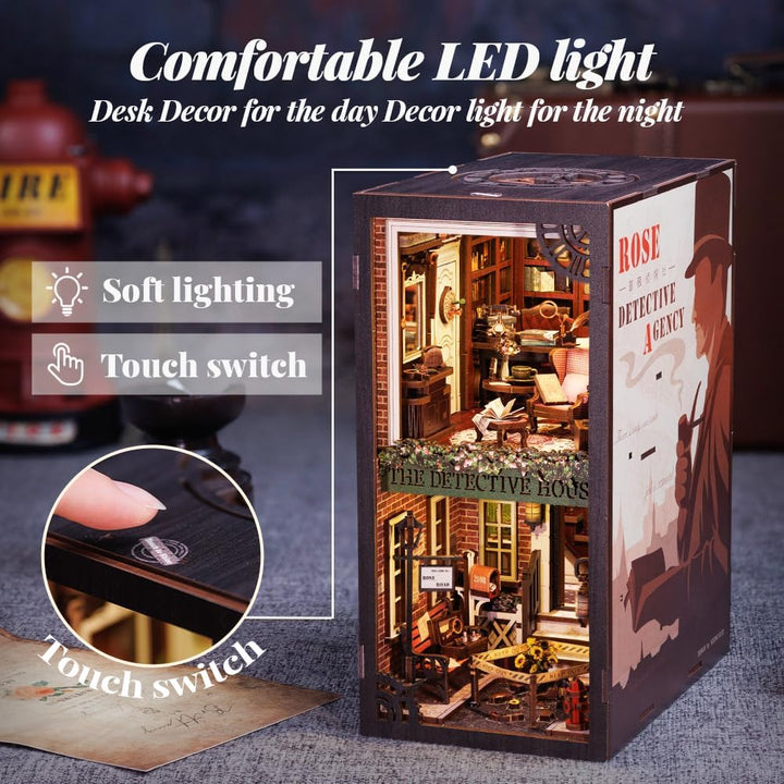 CUTEBEE Book Nook Kit mit Staubschutzhülle–DIY Puppenhäuser Miniatur Haus Kit mit LED-Licht,Booknook