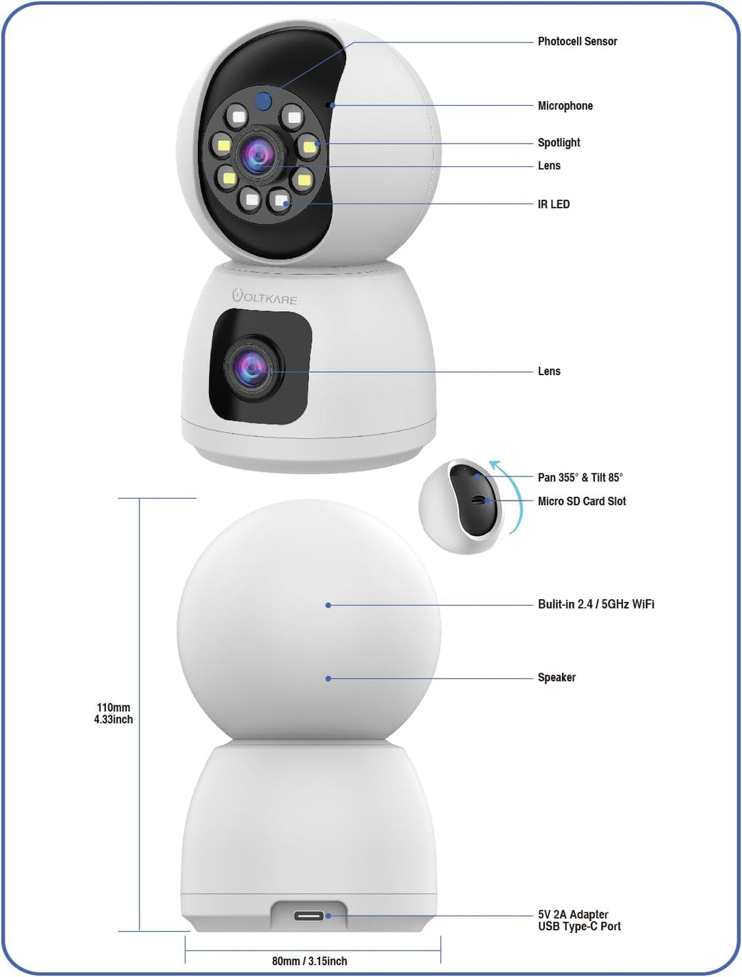 2,4 G Überwachungskamera für den Innenbereich, 4 MP Überwachungskameras für Haustiere mit Telefon-Ap