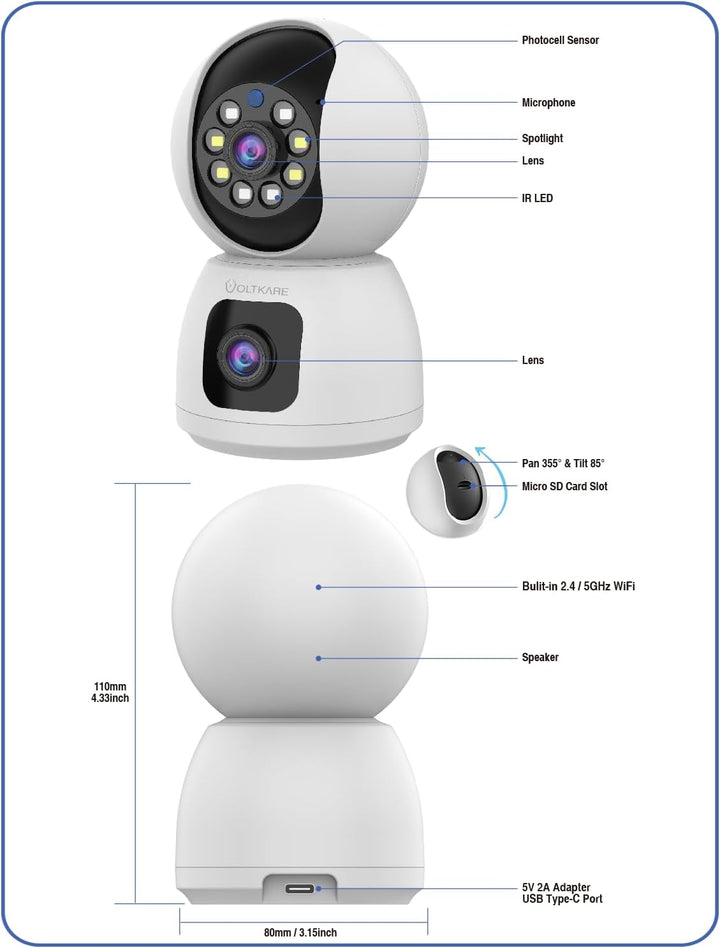 2,4 G Überwachungskamera für den Innenbereich, 4 MP Überwachungskameras für Haustiere mit Telefon-Ap