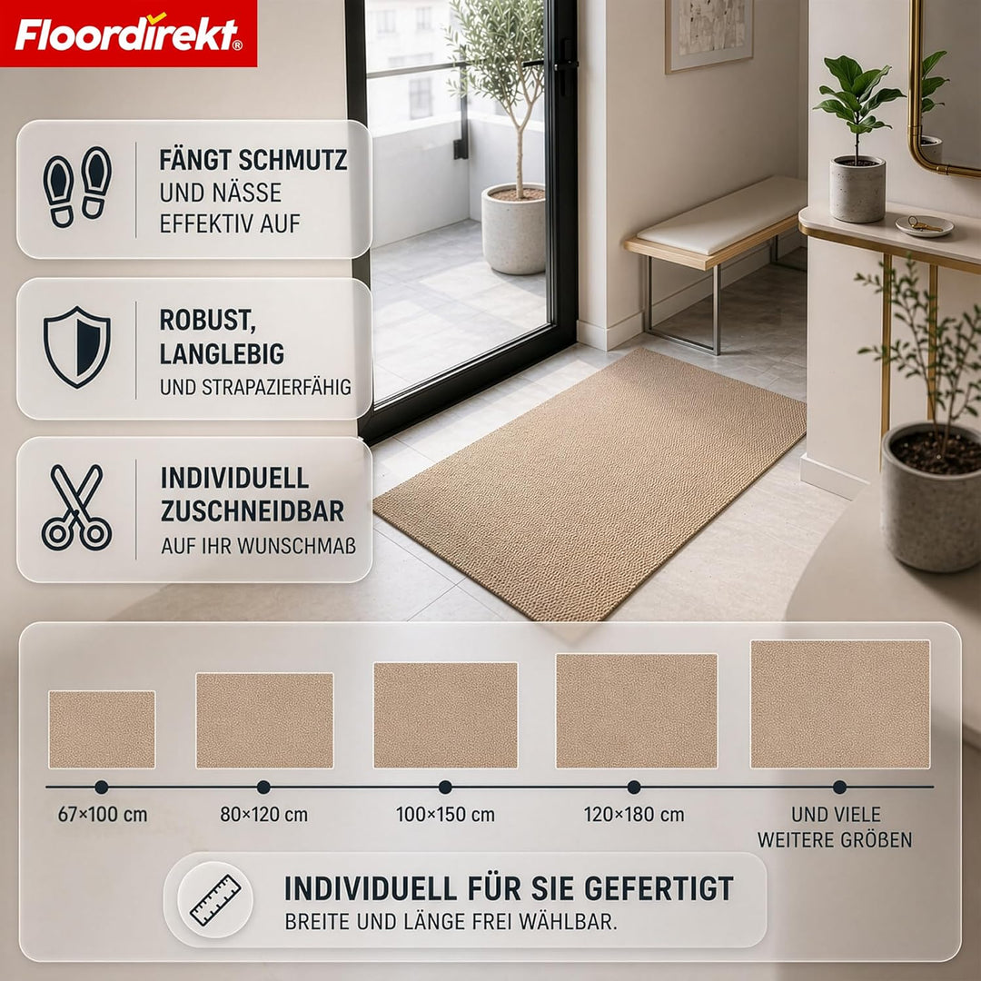 Floordirekt Schmutzfangmatte Beige 80x750cm Hong Kong Pro – rutschfeste Sauberlaufmatte mit TPE-Rück