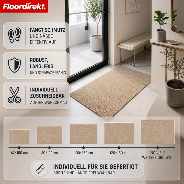Floordirekt Schmutzfangmatte Beige 80x750cm Hong Kong Pro – rutschfeste Sauberlaufmatte mit TPE-Rück