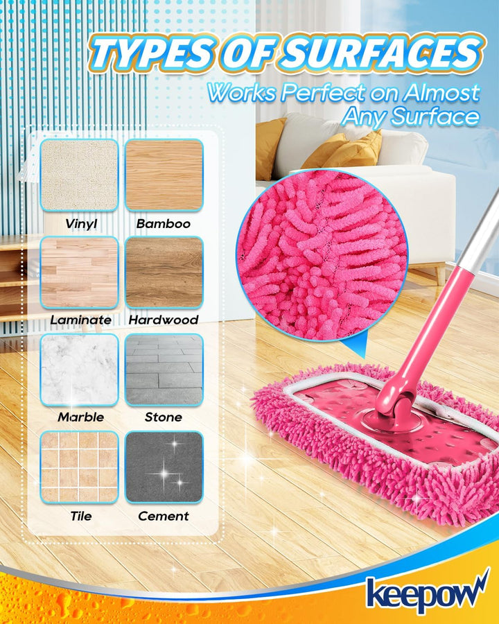 KEEPOW 6 Wiederverwendbare Mikrofaser für Swiffer Bodenwischer Pink, Waschbar & Fusselfrei für Swiff