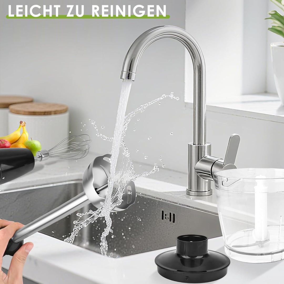 Dreamhigh® 4-in-1 Elektrische Stabmixer Set, 1000W Purierstab mit 12 Geschwindigkeiten & TURBO, inkl