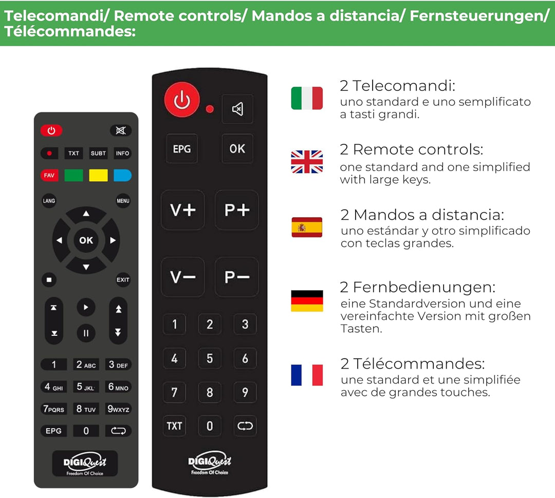 Digiquest DGQ990 HD Rec digitaler terrestrischer Decoder mit Zwei Fernbedienungen, Schwarz